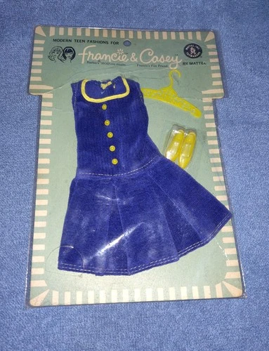 Vintage Mattel Teen Fashions Francie Casey Doll Neat Pleat Blue Courdroy Dress