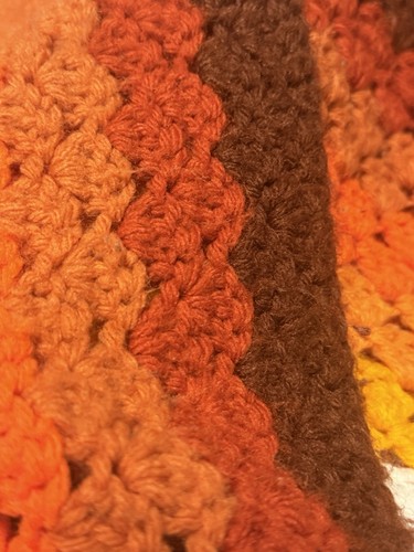 VTG Crotchet Throw/Blanket Afghan Granny Brown White Orange Stripe 80”x40” - Picture 4 of 7