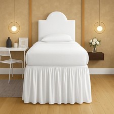 Ruffled Dorm Bed Skirt Twin XL 36-Inch Drop Tailored with Split Corners Whit