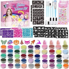 Teuvo Glitter Tattoo Kit For Kids 50 Glitter Colors 199 Stencils 2 Gem Stickers