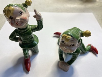 Vintage '55/'5  Kreiss Christmas Pixie Elves Gren Set/ 2 - PostWar  Japan (FR1)