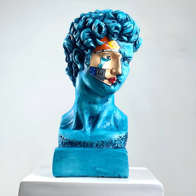 Handmade David Graffiti Painted Pop Art Sculpture, Abstract Statue Home Decor