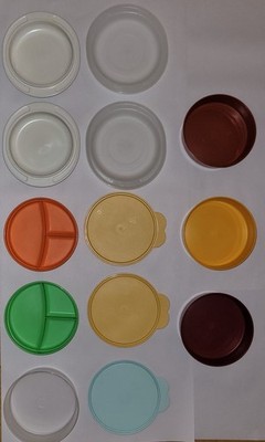 Lot Of 13 Pcs. Tupperware Bowls Orange Yellow Red Green W/ Lids Cereal & Divided