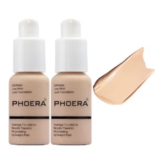 2 Pack PHOERA Foundation, Flawless Soft Matte 24HR Oil Control Full Coverage Fou