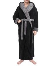Yoimira Mens Robe with Hood, Big and Tall Plush Large-X-Large Tall, Black