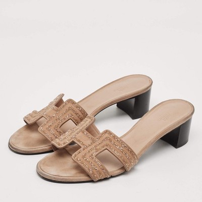 HERMES オアジス　39 Hermes Oasis Size 39 Orange Suede Crystal Embellished Slide