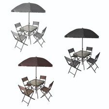 SET GIARDINO SHARM TAVOLO CON RIPIANO VETRO 70X70CM 4 SEDIE PIEGHEVOLI OMBRELLON