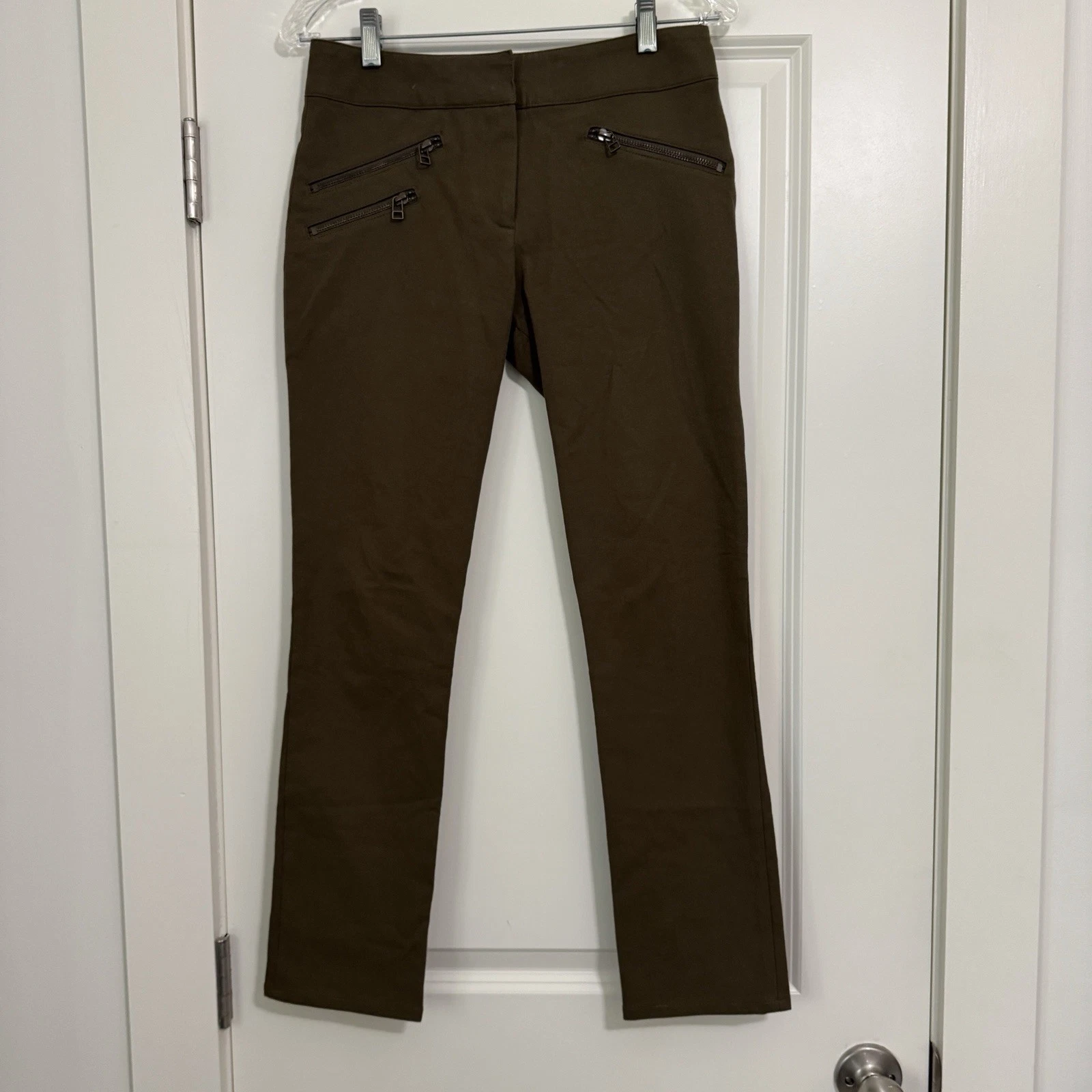 VERONICA BEARD Women’s 4 Olive Green Ankle Pants Chino Stretch Zip Pockets USA