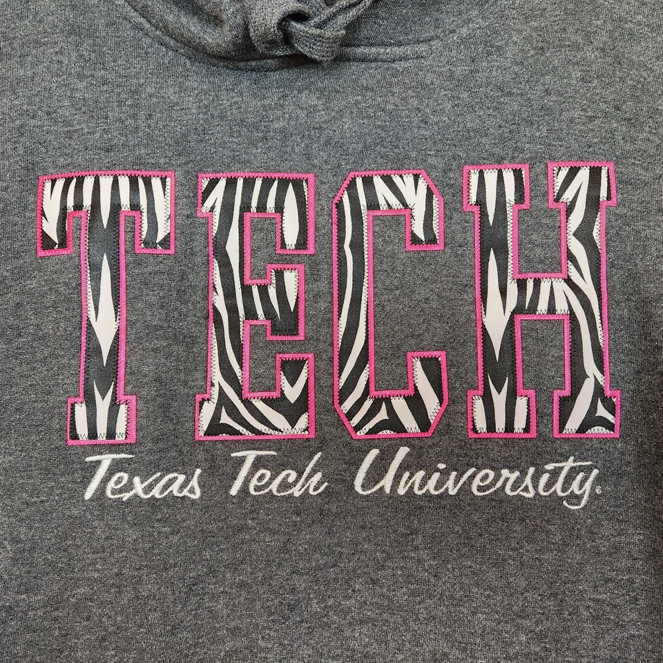 Sudadera con Capucha Texas Tech Para Mujer Gris Medio Pullover Bolsillos Cebra Rosa Caliente Foto 2 de 4