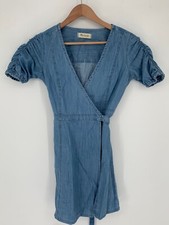 Madewell Women’s Denim Dress Full Wrap Crinkle Rushed Sleeves Sz XS S3