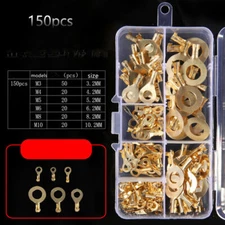 Insulated Crimp Copper Ring Terminals Wire Connectors 150x Spade Electrical Kit