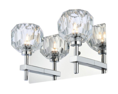 Wall Sconce Light Fixture Chrome Bathroom or Dining Room with Crystal Lamp Shade