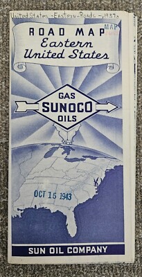 1937? Sunoco Gas Sun Oil Company Highway Road Map Of The Eastern United States