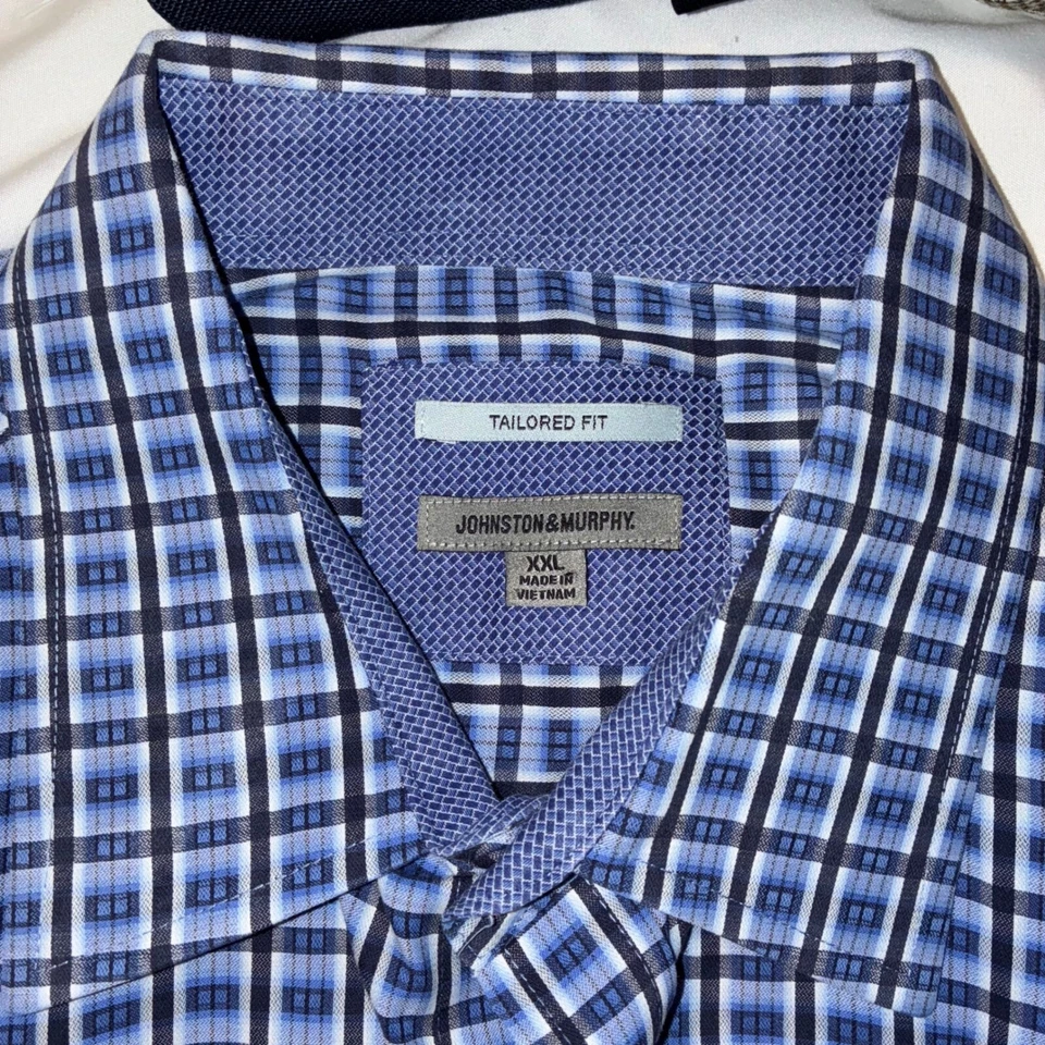 Camisa de vestir Johnston & Murphy a medida con botones manga larga a cuadros XXL Foto 2 de 4