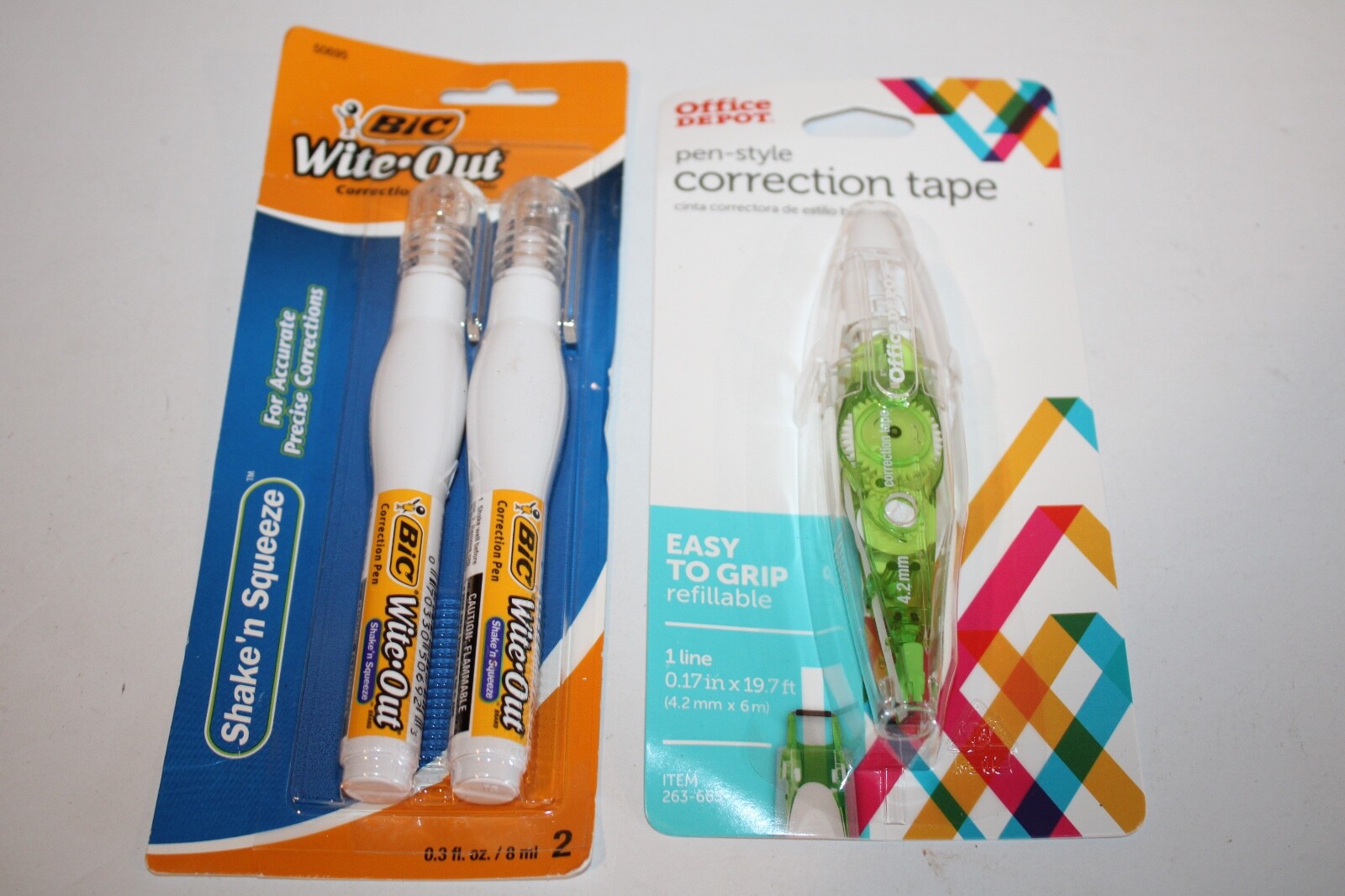 Bic WiteOut Shake 'n Squeeze Correction Pen & Office Depot Correction