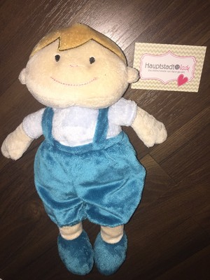 Happy People Junge Baby Kind Latzhose Blau Türkis Plüsch Softpuppe Stoffpuppe