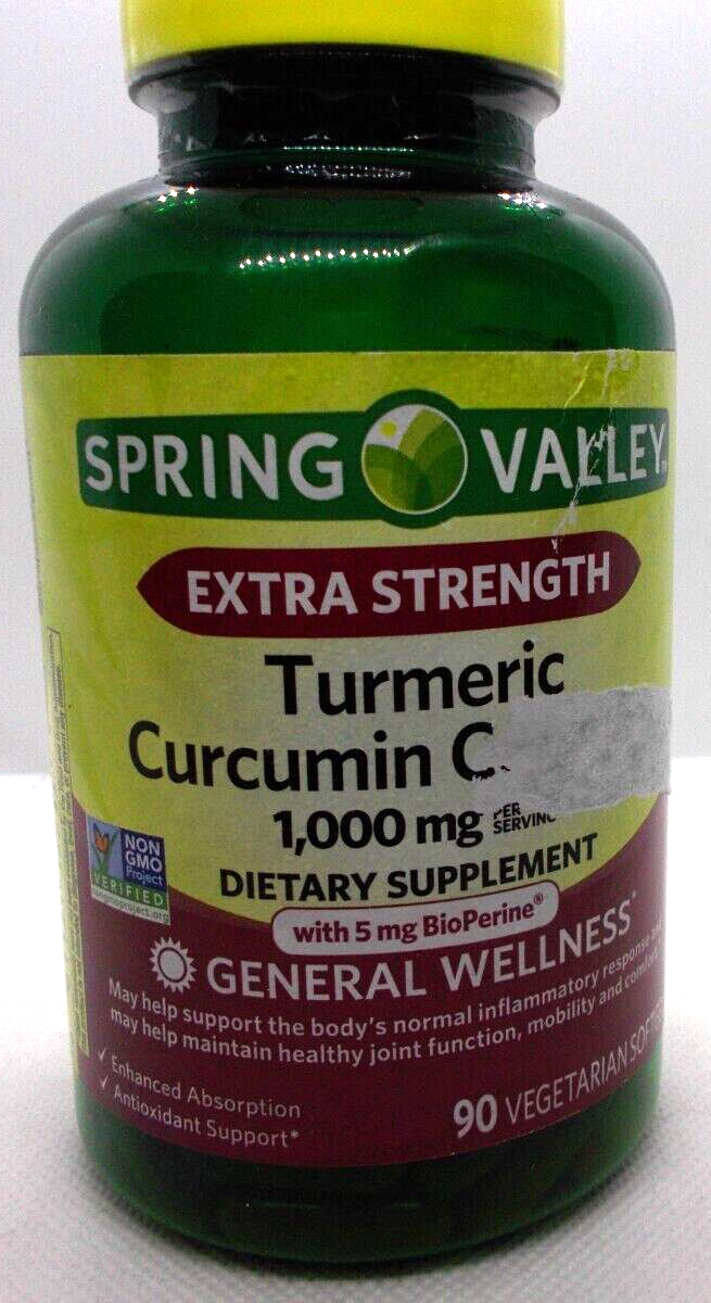 Spring Valley turmeric curcumin 1,000 mg 90 veg cap 2/25 label damage