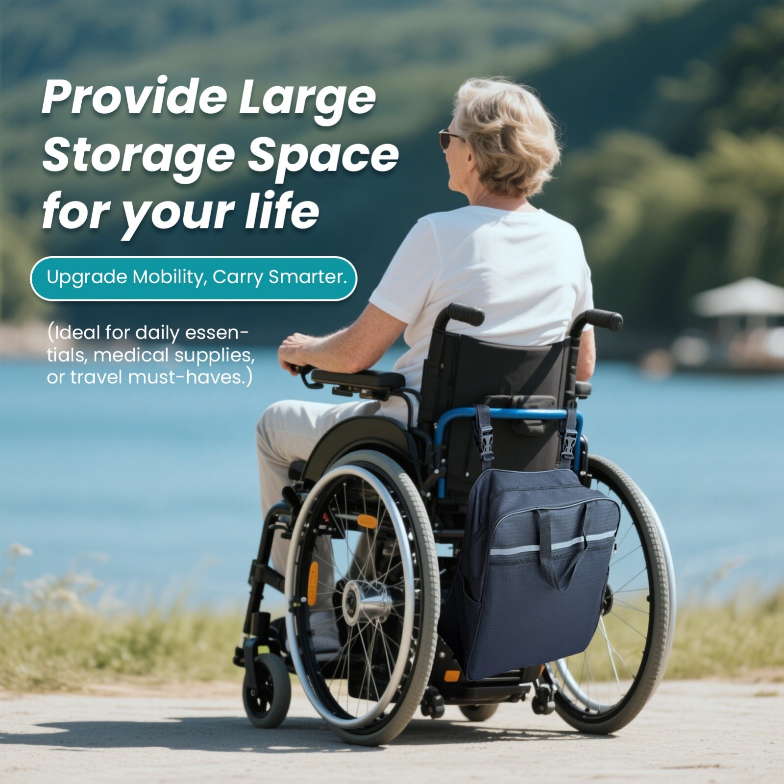 Large Capacity Backpack for Wheelchairs and Mobility Scooters, with Cup Holder