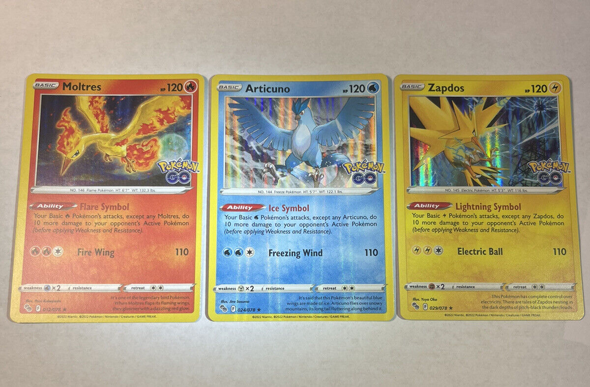  Articuno Moltres Zapdos - Pokemon Go - Foil - Legendary Card  Lot - 3 Card Set : Toys & Games