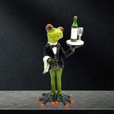 Waiter Frog Statue Decorative Figurine Art Crafts Funny Animal Sculpture for