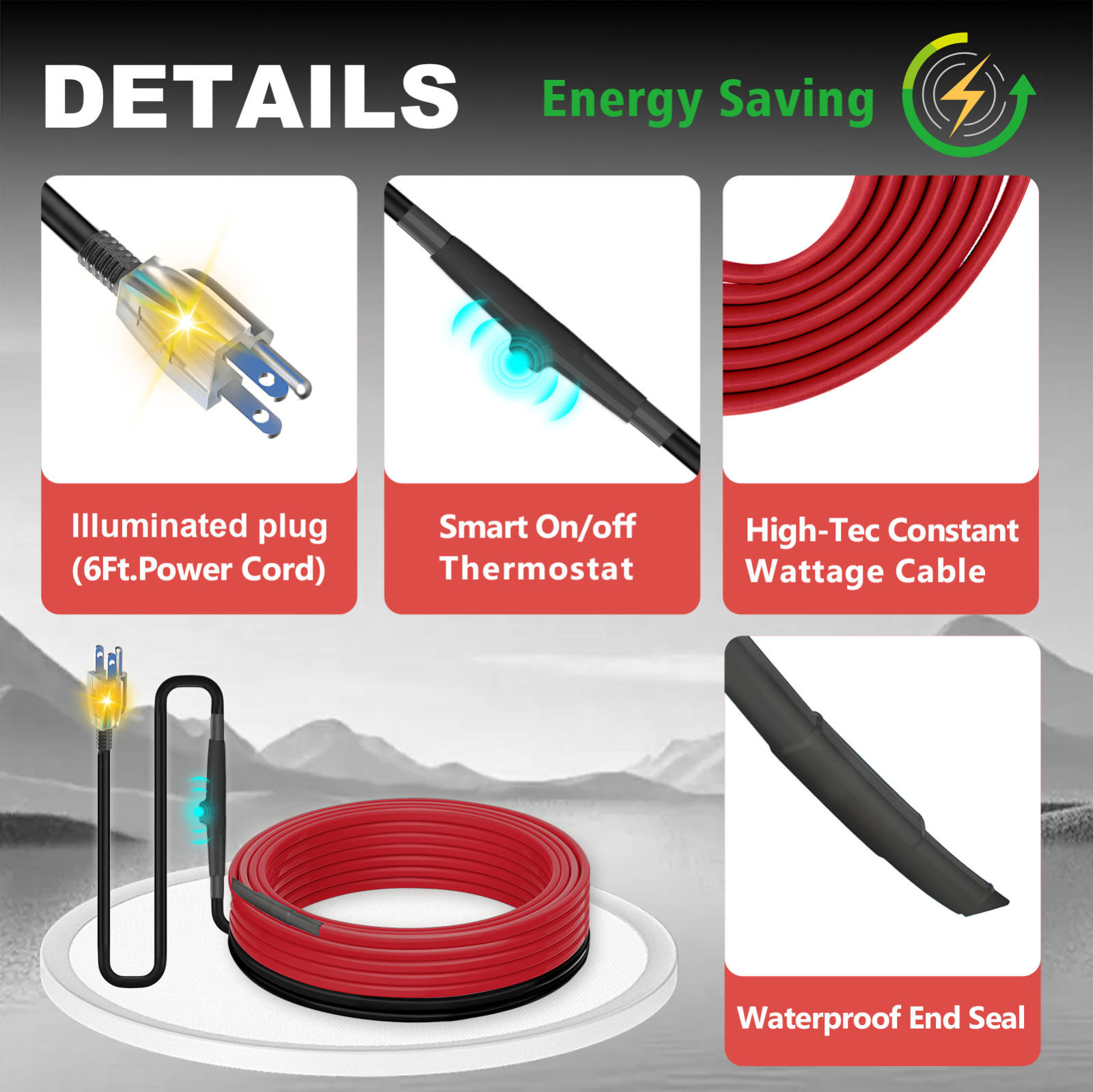 Smart Heat Cable for Water Pipes - Thermostat Controlled 120V