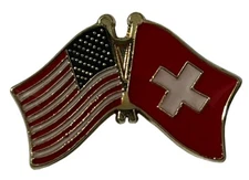 USA - SWITZERLAND FRIENDSHIP CROSSED FLAGS LAPEL PIN - NEW - COUNTRY PIN