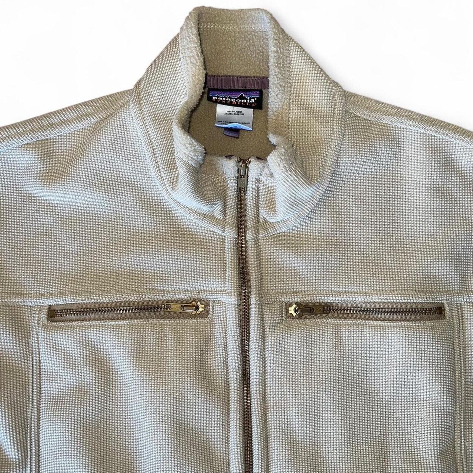 2005 vintage Patagonia Synchilla Tan Full Gold Zip Up Pockets Y2K XXL RARE Soft image 2