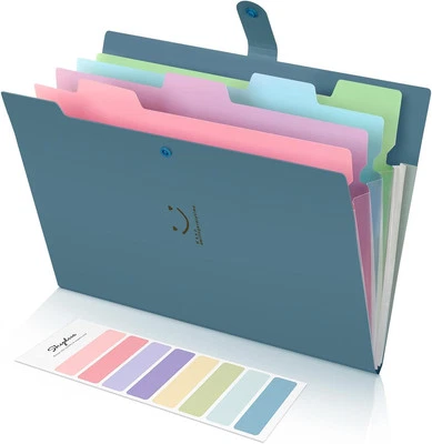 SKYDUE Fächermappe A4, Mappe Mit Fächern, Dokumentenmappe Mit Etiketten Blau