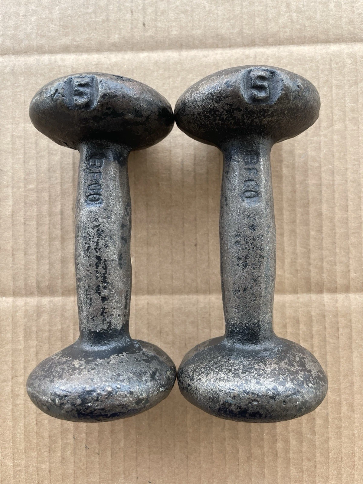 BFCO Vintage 5 Lb Roundhead Dumbbells Weights 2x5Lb Total 10 Lbs