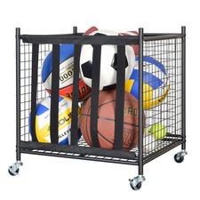 Sports Storage Rolling Cart Lockable Sports Storage Rack with Elastic Straps,...