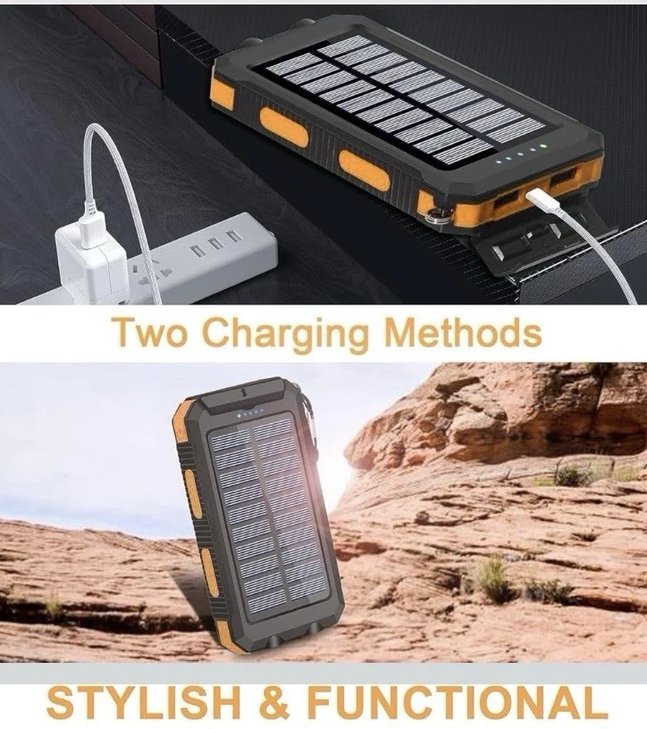 Safe Speed 42,800 mAh Power Bank / Solar Charger With Flashlight, Orange/Black
