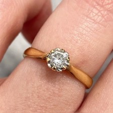 18 ct Gold Diamond Ring .25ct Solitaire 750 Yellow Gold -  Size I 1/2