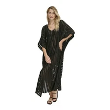 Calvin Klein Black Striped Maxi Caftan Cover-up One Size NWT