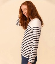T-shirt manica lunga Petit Bateau Sailor Stiped blu bianco cotone francese XS