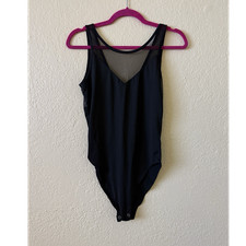 Kendall Kylie Women's Black Sheer Mesh V-Neck Sleeveless Leotard Bodysuit