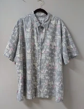 Vintage Yens Casual Fashion Hawaiian Reverse Gray Pink Hawaii Shirt 4XL