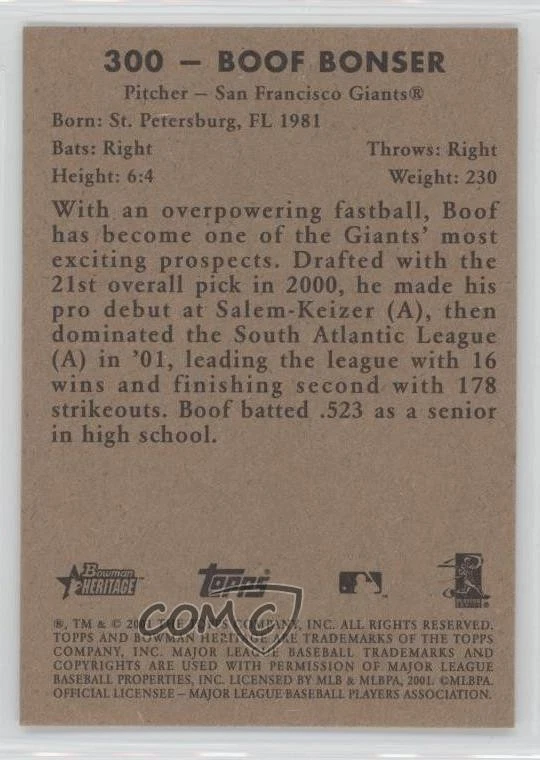 2001 Bowman Heritage Boof Bonser #300 Rookie RC - Image 2 of 2
