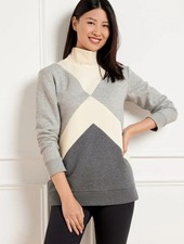 NWT 90 T BY TALBOTS GRAY SKY HEATHER r FRENCH TERRY COLORBLOCK SWEATSHIRT PM
