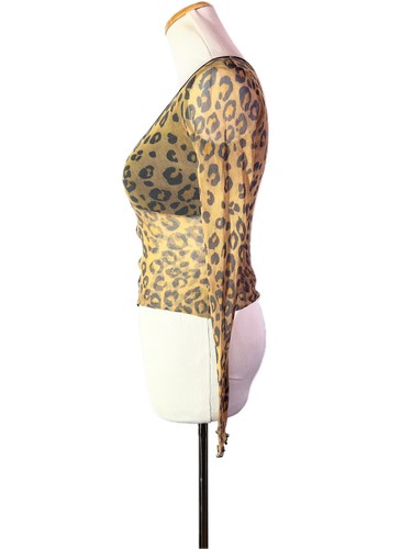 Vintage Y2K Pinky Punky Size M Nylon Mesh Top Bodycon Hook-Front Cheetah, Size M, $53.99 - Photo 5