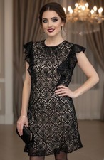 Julia Jordan Black Lace Dress Womens Sz 12 Short Sleeve  Knee Length Cocktail