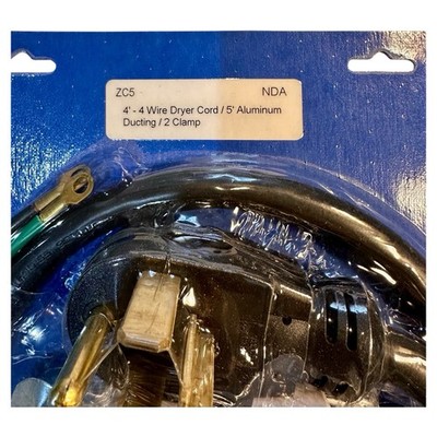 Four Foot 4 Prong Dryer Cord With Five Foot Aluminum Ducting With 2 Clamps NIP