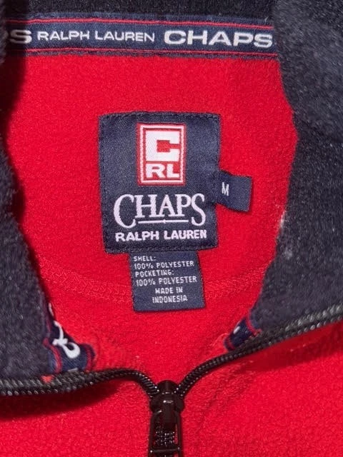 Vtg Ralph Lauren Chaps Logo Red 1/4 Zip Fleece Pullover Top Size Medium Men's - Image 2 of 2