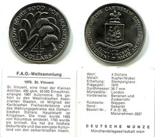 4 Dollars St. Vincent 1970 Cu-Ni  "F.A.O. - Bananenstaude/Zuckerrohr"