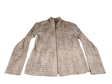 Chicos Jacket Womens Sz 1 Brown Alligator Skin Pattern Lightweight Full Zip
