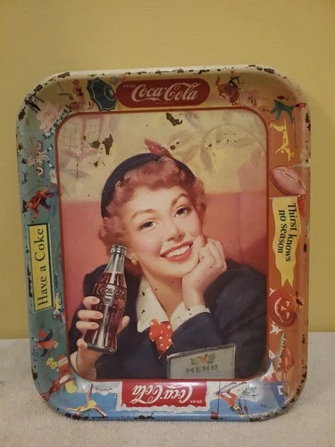 Vintage 1950's Coca-Cola Metal Serving Tray "Thirst Knows No Season Have a Coke"
