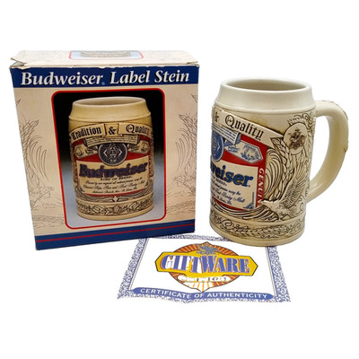 Budweiser Etikett Stein Pint Krug Keramik Box Bierkrug 9,5D Vatertag Geschenk