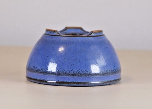 Japanese Bonsai Pot HEIAN KOZAN φ3.5"(9cm) Blue Glazed Round Y204 - Picture 6 of 11