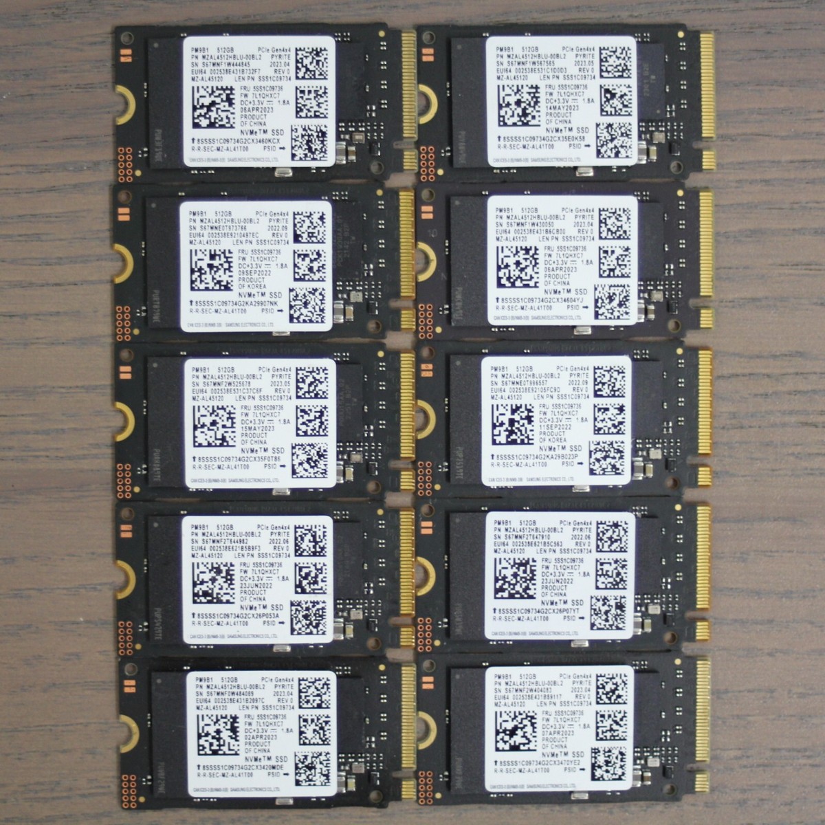 Lot of 10 Samsung PM9B1 512GB M.2 2242 PCIe Gen4x4 NVMe SSD MZ