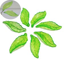 50 Transparent Green Acrylic Long Leaves Beads Charm 39X14mm Sewing Craft DIY