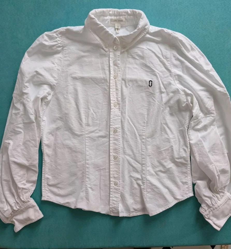 Camisa Top Marc Jacobs Blanca Puff Manga Bishop Cuello Pecho Logo Ropa de Trabajo 8  Foto 4 de 4